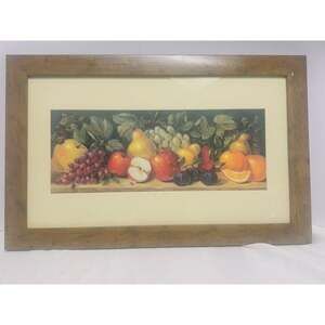 Vintage Framed Fruit Still Life Print Rustic Wood Frame Matted Wall Art